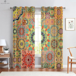 V&auml;rviline ruuduline muster kardin, Retro boheemlaslik stiil, Sobib magamistoa, elutoa, r&otilde;du kaunistamiseks, Kodukaunistus kvaliteet W70xH100(CM)x2PCS&Grommet Top