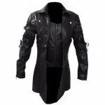 Steampunk meeste gooti Trench-mantel nahkjakk Punk stiilis biker Jacke s&uuml;gistalvine motojope S must
