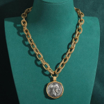 Vintage Isiksusega Mehe Pea Antiikm&uuml;ndi Lai Kett Kaelakee Naistele Esteetiline Ehtne Hip Hop Paks Statement Kamee Choker blue