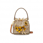 Tory Burch T Monogram Classic Kootud Lilleline Nahast Kopp-kott Naiste kotid Sarapuu-Pruun 88963-371 Basic Set (Bag+Dust Bag)