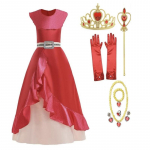 Printsess Elena kleit Avalorist Printsessikleidi kinkekomplekt krooni ja tarvikutega Peen kangas Punane 110cm 3-4 aastastele 140 CM