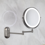 Seinale kinnitatav LED-meigipeegel suurendusklaasiga, puurimiseta, v&auml;ljat&otilde;mmatav - Ideaalne vannituppa ja tualettlauda Flat + 3x Magnification gray