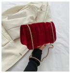 Vintage sametist naiste v&auml;ike ruudukujuline &otilde;lakott Elegantne &otilde;htune k&auml;ekott Daamide Fashi keti crossbody kotid Naiste sidurrahakott punane
