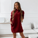 S&uuml;gis Kapuutsiga Pikkade Varrukatega &Uuml;hev&auml;rviline Kleit Naised Talveriided Vabaaja Kleit Kontoridaam Vaba Taskutega Minikleit Elegantne 30032 S burgundiapunane