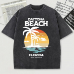 Daytona Beach Florida Lai Avatud L&otilde;bus Tr&uuml;kk Lumipesu Meeste T-s&auml;rk &Uuml;mmarguse Kaelusega T-s&auml;rk Pehme Puuvillane Topp Trendikas Unisex L&uuml;hikeste Varrukatega S mitmev&auml;rviline