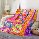 Erksate lilledega mosaiik flanelltekk Kerge K&otilde;ikideks aastaaegadeks Allergiavaba, diivanitele, vooditele, reisimiseks, telkimiseks, elutuppa Kingitus Size: 130*170cm, Weight: 280 GSM pink