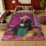 Roosa leopardikujuline lilleline &otilde;limaal L&uuml;hike samet suur vaip elutuppa Retrokunst Kodu kaunistav vaip Libisemiskindlad magamistoavaibad 120cm x 160cm