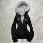 2KWEIRD Vintage Kirjaga Karuskraega Kapuutsiga Pusas&uuml;gis Talv T&otilde;mblukuga Y2K Retro Fliisjakk Harajuku Tikandiga Pl&uuml;&uuml;s Tume Mood L taevasinine v&auml;rv