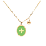 Les Tr&eacute;sors De Lily [Q2542] - Collier cr&eacute;ateur acier 'Croix' vert clair dor&eacute; - 12x10 mm roheline
