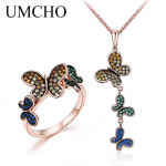 UMCHO elegantsed liblikas ehete komplektid 925 h&otilde;bedast r&otilde;ngast ripatsiga kaelakee naistele pulmakingitus peened ehted 6