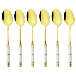 6 tk S&ouml;&ouml;gin&otilde;ud, marmoreeritud keraamilised s&ouml;&ouml;giriistad kohvisupp lusikas &otilde;htus&ouml;&ouml;k teelusikat&auml;is n&otilde;ud Luksuslikud elegantsed roostevabast terasest lauan&otilde;ud Dinner spoon valge/kuld
