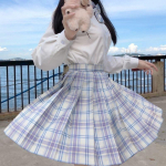 3 tk Naiste Anime koolivormi komplekt, plisseeritud seelikud, suvised JK pikkade varrukatega s&auml;rgi jakk koos miniseeliku &uuml;likonnaga XS lilla