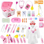 Meditsiinikomplekt lastele - 35 osa Arsti m&auml;ngukomplekt, Hambaarsti komplekt lastele, Arsti m&auml;ngukomplekt kinkekarbiga (Roosa) Medical Kit for Kids