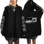 Jaapani anime Kaneki Ken Tokyo Ghoul T&otilde;mblukuga kapuutsid Meeste Kawaii Manga Graafilised multikad jakid T&auml;navar&otilde;ivad Pusad Unisex kapuutsiga mantlid Topid XXXL