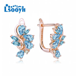 LSOOYH Blue Feather Clip K&otilde;rvar&otilde;ngad Roosa kulla v&auml;rv Moodne k&otilde;rvar&otilde;ngas Naistele Geomeetria kuupmeetri tsirkooniumoksiidist &otilde;&otilde;nsad k&otilde;rvar&otilde;ngad Ehted A