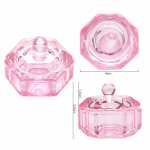 Roosa kristallklaasist akr&uuml;&uuml;list vedela pulbriga niisutatud n&otilde;u kaanega manik&uuml;&uuml;ri t&ouml;&ouml;riistaga