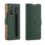 Samsung Galaxy Z Fold 4 &uuml;mbris Luksuslik nahk Galvaanilise kattega raam Esimene karastatud klaas P&otilde;rutuskindel Jalg K&uuml;lgmine pliiatsihoidja Only Case No Pen roheline