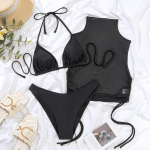 Naiste ujumisriided &uuml;hev&auml;rvilised rippuv kaelus, seljaga seksikas lipsup&uuml;ksid, kolmeosalised bikiinid ranna&uuml;likonnad, ujumiskost&uuml;&uuml;mid S must