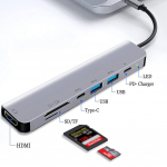 7-&uuml;hes USB C jaotur kuni 4K HDMI-&uuml;hilduv C-t&uuml;&uuml;pi adapter OTG Thunderbolt 3 dokk PD TF SD-ga Macbook Pro/Air iPad XPS Surface jaoks 30HZ