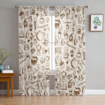 Kohviplakat Kohvitass Must l&auml;bipaistev kardin elutuppa Magamistoa Voile Drape K&ouml;&ouml;k Aken T&uuml;llkardinad Kodu Essentials 1 PCS W100XH250cm