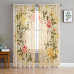 Loom liblikas lill Sinine roosivesi lainetab l&auml;bipaistvad kardinad elutuppa Magamistoa t&uuml;ll-akna kardin Voile organza kardinad 1 PCS W100XH250cm