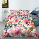 3D Lillede Seeria Voodipesukomplekt Lillemustriga Tekikott Padjap&uuml;&uuml;r 2 v&otilde;i 3 Osaline Mikrokiudkangas Pehme ja Mugav Kodukaunistus DE 155x220cm