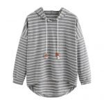 Naiste s&uuml;giskapsas, triibuline, kontrastses v&auml;rvitoonis n&ouml;&ouml;r, ebaregulaarne &auml;&auml;ris pikkade varrukatega kapuutsiga lahtine pullover vabaaja pehme daami kevadine dressipluus L must