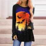 Naiste T-s&auml;rk Tee Cartoon Halloweeni k&otilde;rvitsamaaling Active Streetwear pikkade varrukatega tr&uuml;kiga &uuml;markaelus Essential Basic S