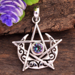 M&uuml;stiline Topaas Tsitriin Amet&uuml;st Sinine Topaas h&otilde;bedane ripats 100% 925 Sterling Silver Star & Moon Ehted roheline