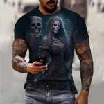 Vintage T-s&auml;rgid meestele Horror Undead Skull Muster 3D Prinditud l&uuml;hikeste varrukatega Moodne &uuml;lisuur T-s&auml;rk Casual Woweni T-s&auml;rk XS