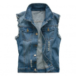 Meeste vest Mantel Rebitud varrukateta Suures suuruses &uuml;herealised taskud &Uuml;hev&auml;rvilised rev&auml;&auml;rid Hip Hopi t&auml;navar&otilde;ivad Pehme kardigan Denimvest Meeste suvine 2XL sinine