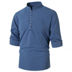 Suvine n&ouml;&ouml;bid Meeste top T-s&auml;rk Vintage &uuml;hev&auml;rviline puuvillane linane kaelus pikkade varrukatega s&auml;rk Meeste riided S hall