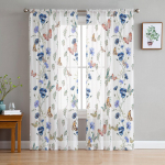 Lillelehine liblikas t&uuml;llkardinad elutuppa Magamistoa Voile l&auml;bipaistev kardinaakna kodukaunistuseks kardinad 135W x 114H(cm)