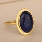 Lapis lazuli v&auml;&auml;riskivist s&otilde;rmus, Tahke 925 sterlingh&otilde;bedast s&otilde;rmus, Disaineris&otilde;rmus, Kollase kullaga s&otilde;rmus, K&auml;sit&ouml;&ouml;na valmistatud s&otilde;rmus, Boheemlaslik s&otilde;rmus 6