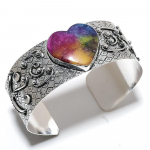 Natural Rainbow Solar Quartz Gemstone 925 Sterling Silver Cuff Bangle Adj. k7a03