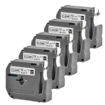 5 pakki 12 mm musta v&auml;rvi l&auml;bipaistval taustal MK131 linti. &Uuml;hilduv Brotheri sildilint MK 131 M-K131 M131 Brother P-touch printerile PT-65 PT-70.