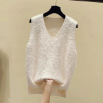 Naiste kevads&uuml;gisene elegantne V-kaelusega vest &uuml;hev&auml;rviline varrukateta kampsun, talvine lahtine heledast siidist tutiga kootud pullover XXL beež