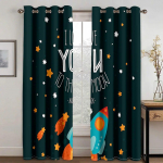 Laste Multikad Kosmoseruum Kardinad Galaktika Rakett Beebipoisi Magamistupp Lapsed Astronaut Planeet T&auml;htedega Kunstitr&uuml;kiga M&auml;ngutuba W50xH130(CM)x2PCS-Rod pocket