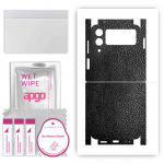 apgo Protective Skin Sticker for the back+sides compatible with Samsung Galaxy Z Flip4, Full Wrap Film, Foil, Vinyl - Pattern Black Leather
