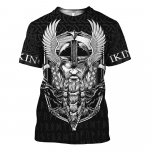Viikingi s&uuml;mbol - Tattoo Raven 3D Prinditud meeste t-s&auml;rk Harajuku Fashion L&uuml;hikeste varrukatega s&auml;rk suvine t&auml;navar&otilde;ivas Unisex t-s&auml;rk WS-225 L