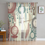 Vintage taskukellad Suled L&auml;bipaistvad kardinad elutuppa L&auml;bipaistev t&uuml;ll-aknakardin Magamistoa K&ouml;&ouml;k Loorkardinad 135W x 114H(cm)