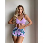 Poolitatud ujumistrikoo k&otilde;rge v&ouml;&ouml;kohaga Boxer Print String String Euroopa ja Ameerika ujumistrikoo S sinine