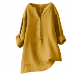 Suvine plusssuuruses &uuml;hev&auml;rviline s&auml;rk vabaaja puuvillane linane pluus Vintage taskuga naisteriided 5XL kollane