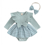 Beebit&uuml;drukute 2-osalised kost&uuml;&uuml;mid 3M 6M 12M 18M Houndstooth Print pikkade varrukatega Romber-kleit ja armas peapael v&auml;ikelapse s&uuml;giseks 6-12 Months roheline