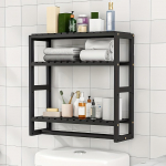 1 tk vannitoa hoiuriiul, tualetihoidik r&auml;tikuhoidjaga, bambusest reguleeritava k&otilde;rgusega riputatav riiul, seinakinnitusega du&scaron;iriiul must