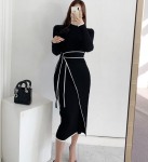 S&uuml;gistalvine Korea stiilis temperamentne kleit naistele &otilde;hukese v&ouml;&ouml;kohaga pitsiga kootud keskmise pikkusega kampsunkleit Vestidos One Size aprikoosi