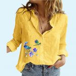 Women Fashion Print Shirt Casual Cotton Linen Long Sleeve Top Plus Size Ladies Loose Button-down Blouse S valge