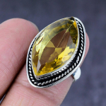 Tsitriin V&auml;&auml;riskivi K&auml;sitsi valmistatud 925 Sterling H&otilde;be Kingitus Ehted S&otilde;rmus Suurus 7 w9Z20