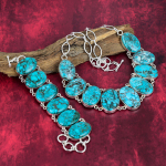 Sinine t&uuml;rkiissinine k&auml;ev&otilde;ru, 925 prooviga h&otilde;bedast k&auml;ev&otilde;ru ja kaelakee ehted, k&auml;sitsi valmistatud v&auml;&auml;riskividega ehtekomplekt kingitus armastusele Adjustable With 8"-18" sinine