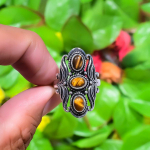 Natural Tiger Eye Gemstone Handmade 925 Sterling Silver Gift Ring Size 9 e1j39